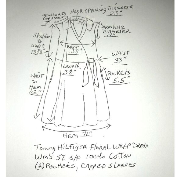 Tommy Hilfiger Blue & White Floral Wrap Dress Sz S/P 100%Cotton, 2-Pockets - Picture 4 of 13